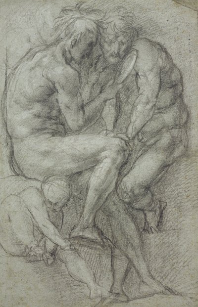 Studies of Nudes (Two Men, Seated, Looking in a Mirror, and a Seated Boy) by Jacopo Carucci